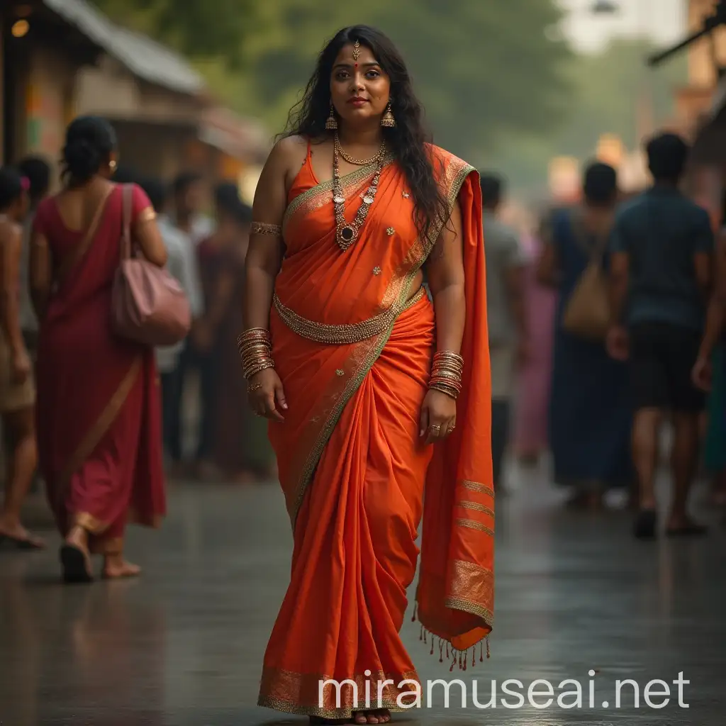 Elegant Bengali Woman in Traditional Attire Celebrating in Public