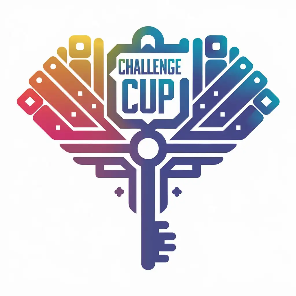 a vector logo design,with the text "challenge cup", main symbol:key, network, young, lively, symmetrical, gradient, squares, circles, diamonds, ellipses, fan-shaped, techy, progress, cooperation, fusion,Moderate,be used in Technology industry,clear background