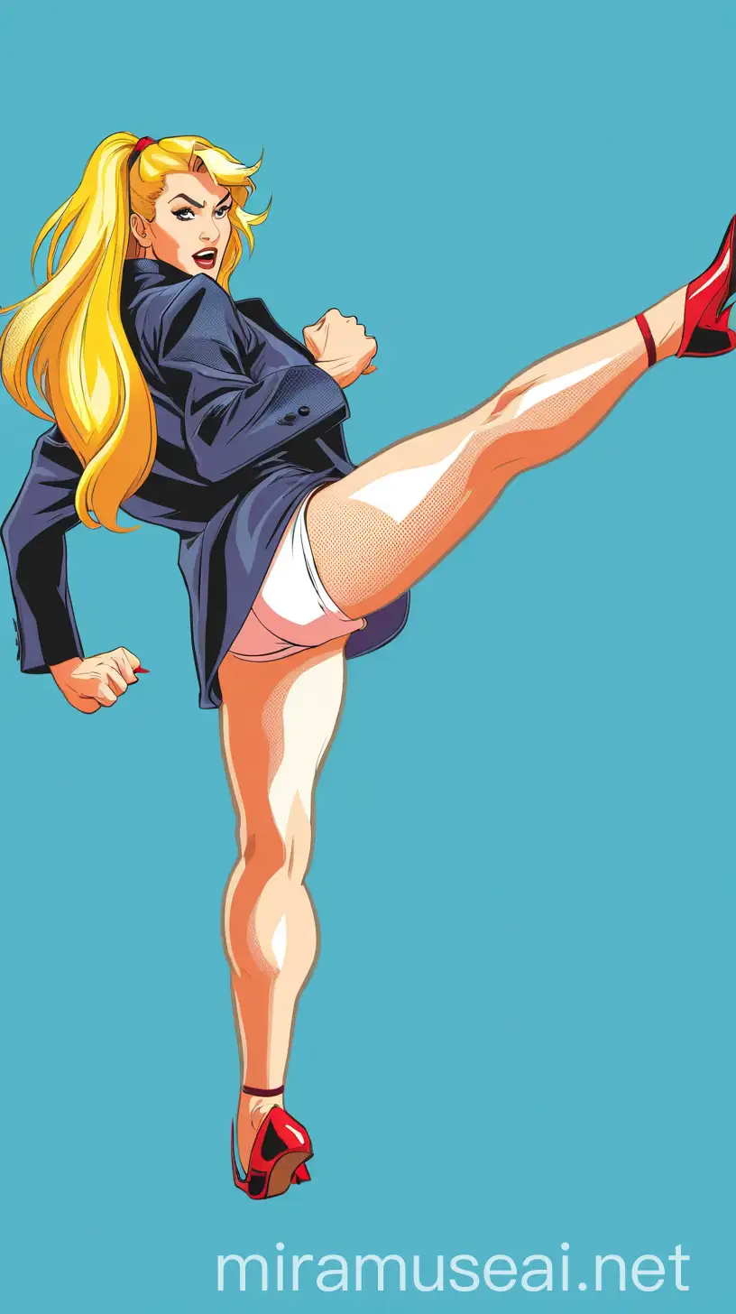 Dynamic Female Martial Artist Executing a High Kick in Comic Book Style