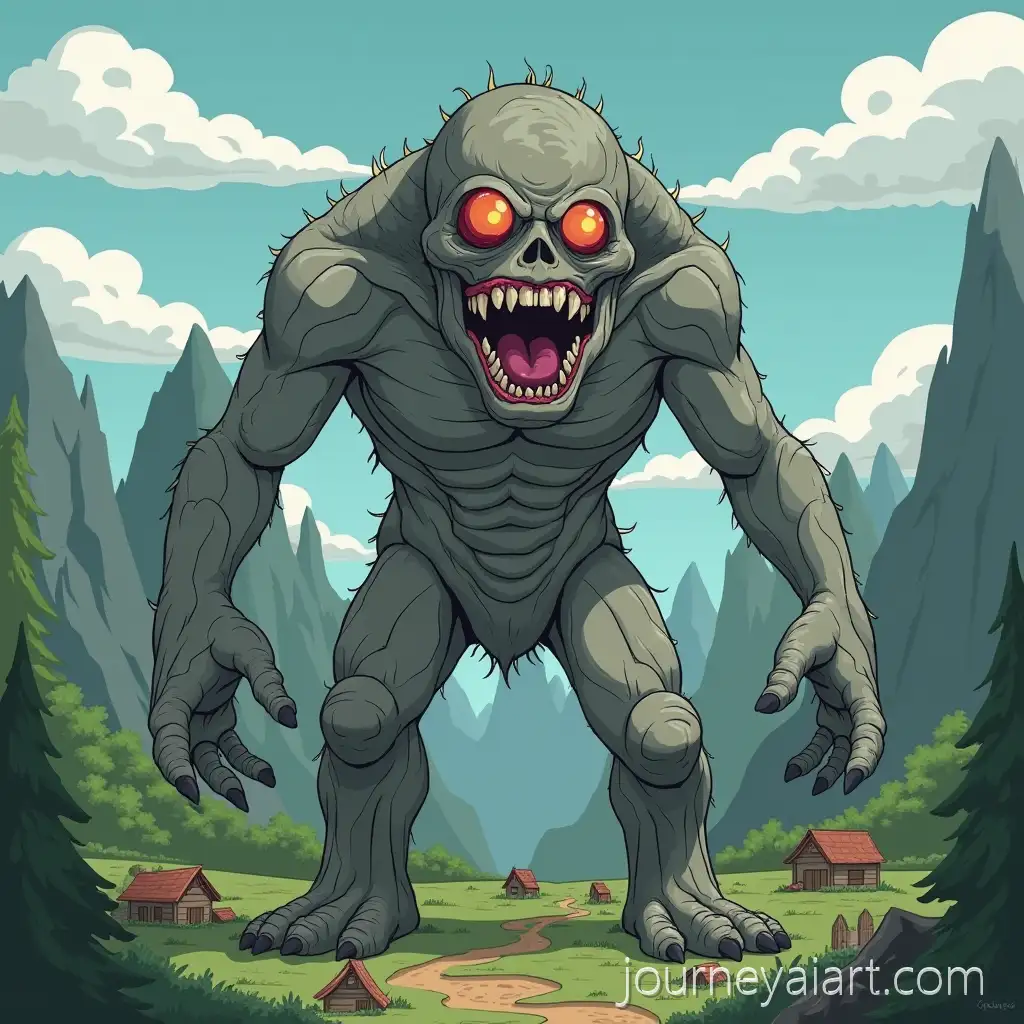 Stone-Cyclops-Monster-Attacks-VillageMonster-Village-Attack-in-South-Park-Style