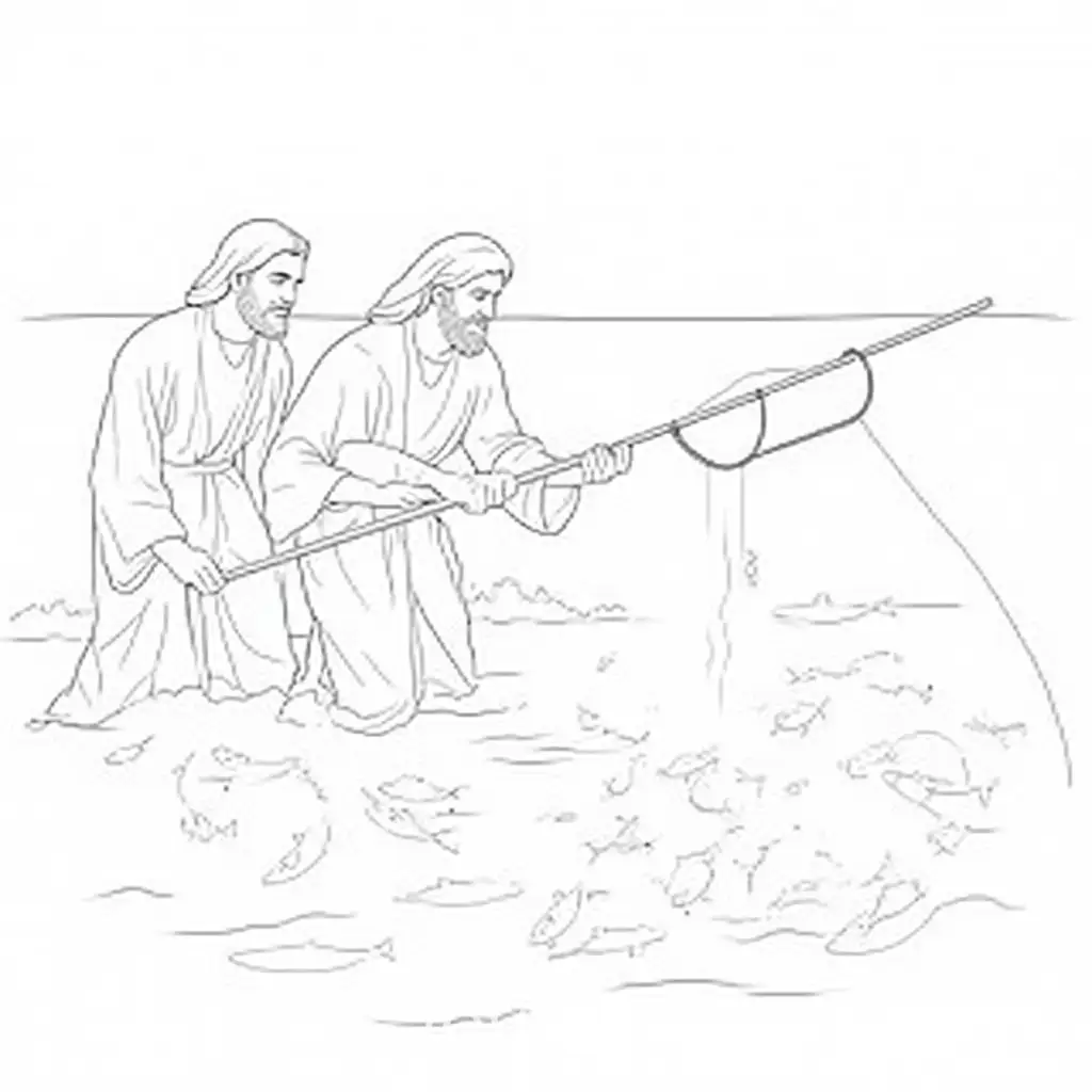 Disciples-Fishing-with-Net-Surrounded-by-Fish-in-the-Water