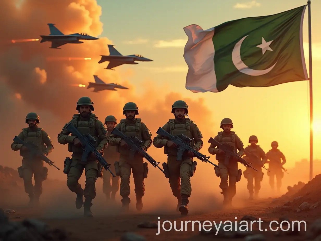 PakistaniAI-Art-Expansion-SEO-Soldiers-in-Combat-Gear-with-JF17-Jets-and-FATAH1-Missile-in-Warzone