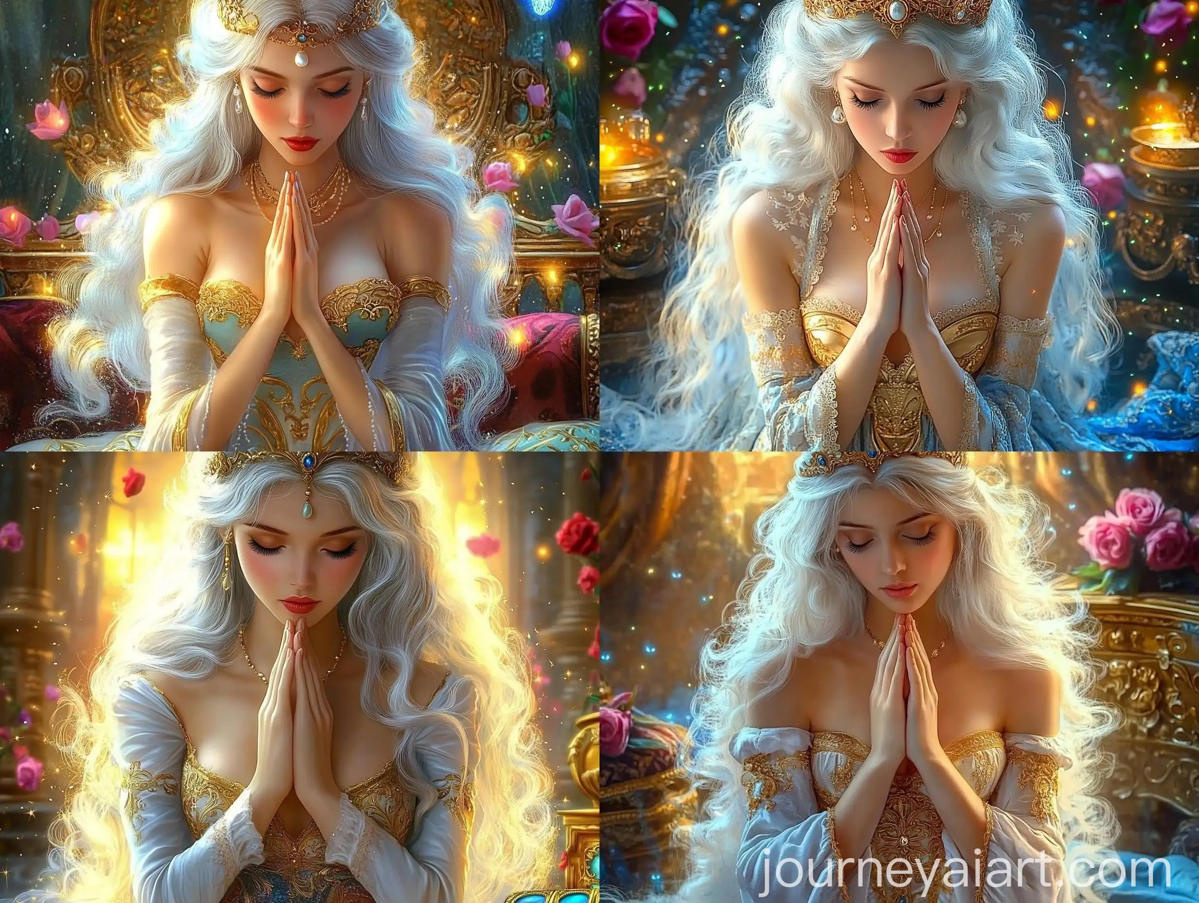 Medieval-Woman-in-Luxurious-Room-with-Prayer-Hands-and-Roses