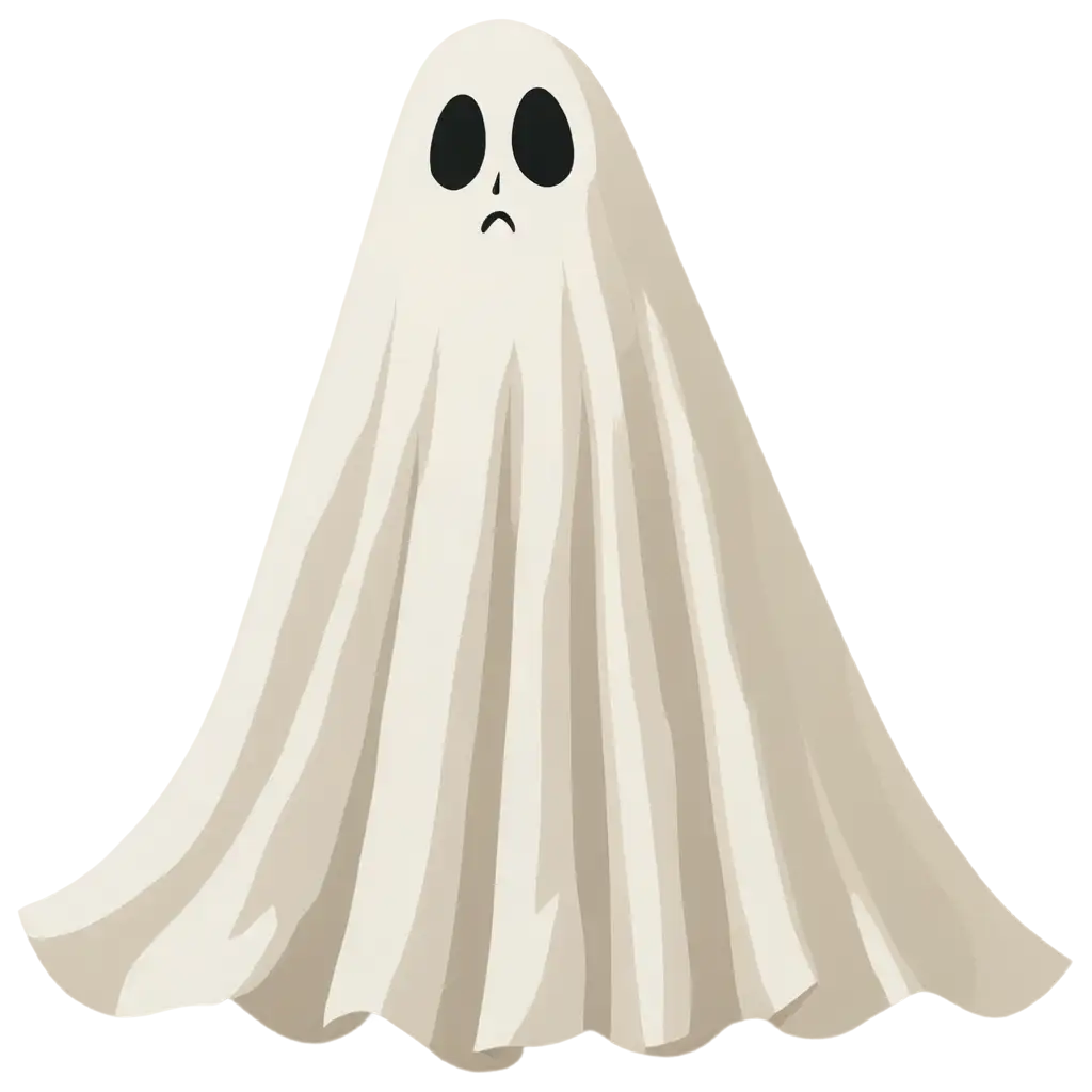 a vector flat design, a ghost with white messy dress