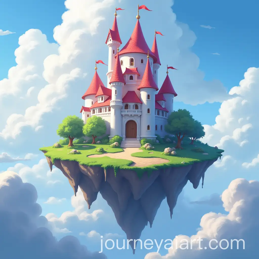 Magical-Castle-on-a-Floating-Island-Surrounded-by-Clouds-in-a-Dreamy-Fantasy-Landscape