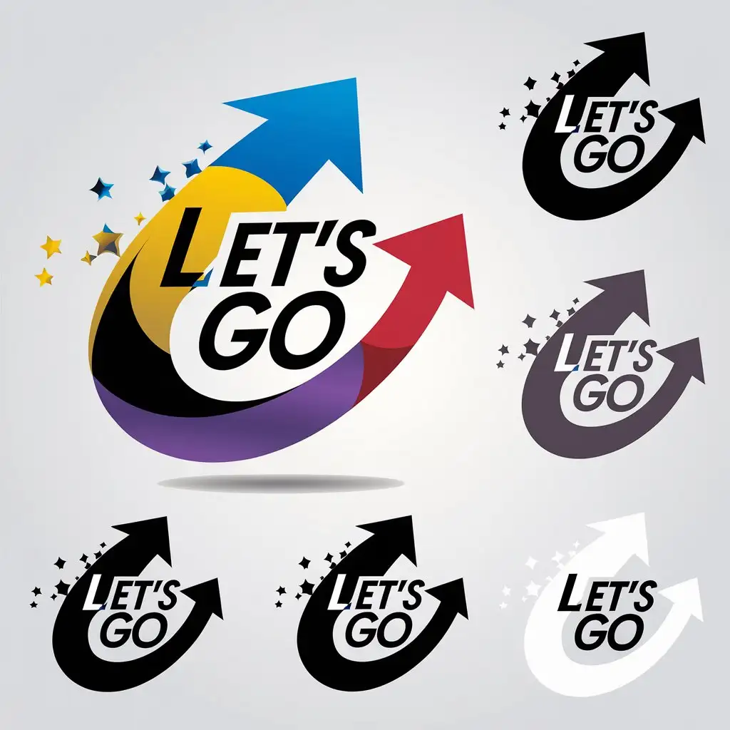 LOGO Design for Lets Go Energy Charge Arrow with Blue Yellow Red Purple Black Gold Colors