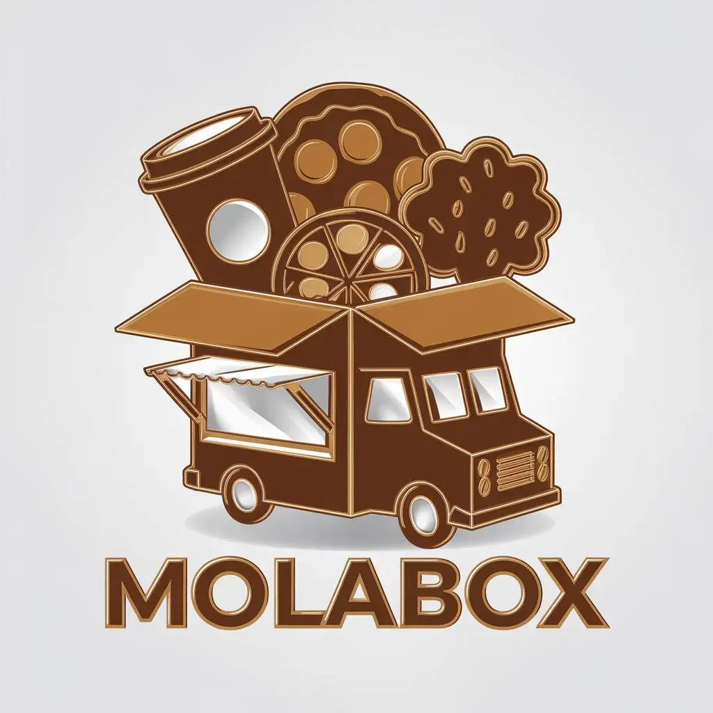 LOGO Design for Molabox Coffee Cup Pizza and Cookie in 3D Food Truck Box Theme