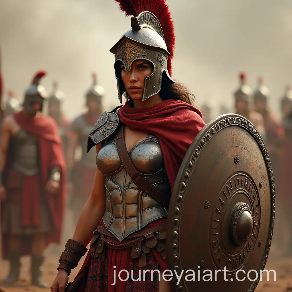 Spartan-Woman-Warrior-Holding-Shield-in-BattleReady-Stance