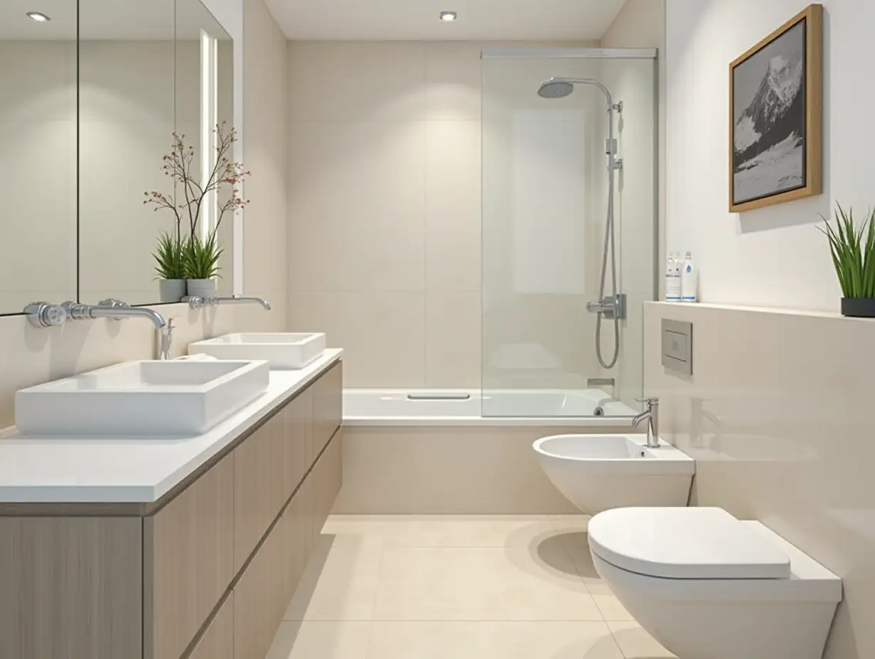 Modern-Bathroom-with-Bathtub-Basin-Mirror-Bidet-and-Toilet