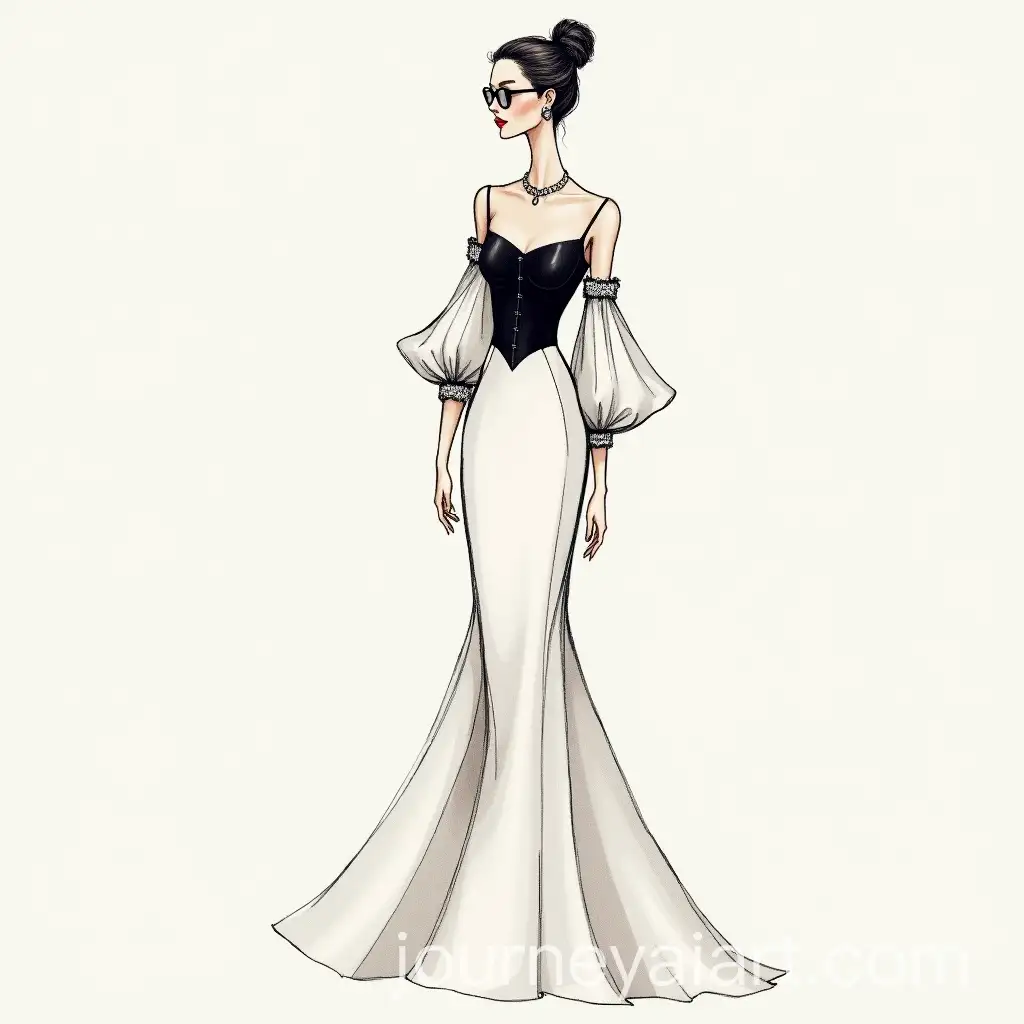 Elegant-Evening-Dinner-Gown-with-Chiffon-Puffy-Sleeves
