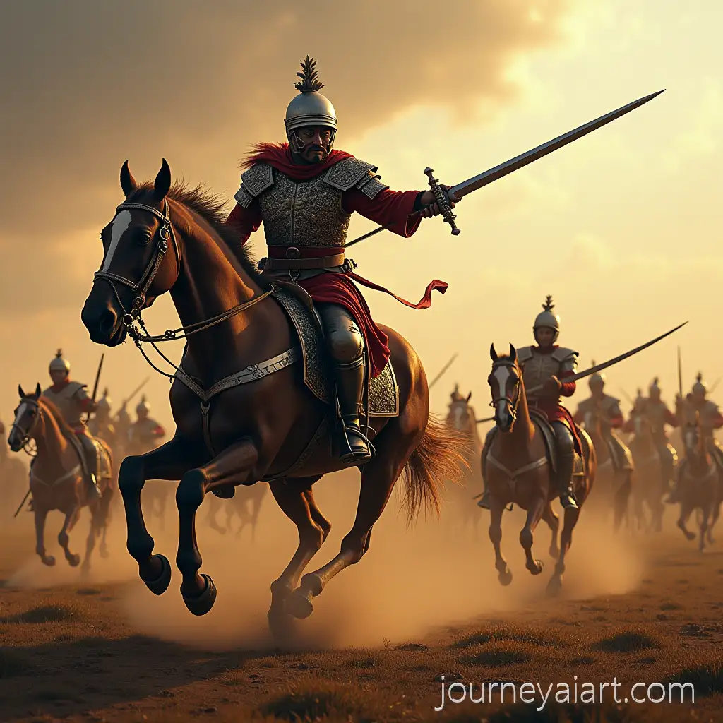 Majapahit-KingdomAI-Image-Prompt-Expansion-Heroic-Battle-with-Sword-Leap-and-Musket-Aim