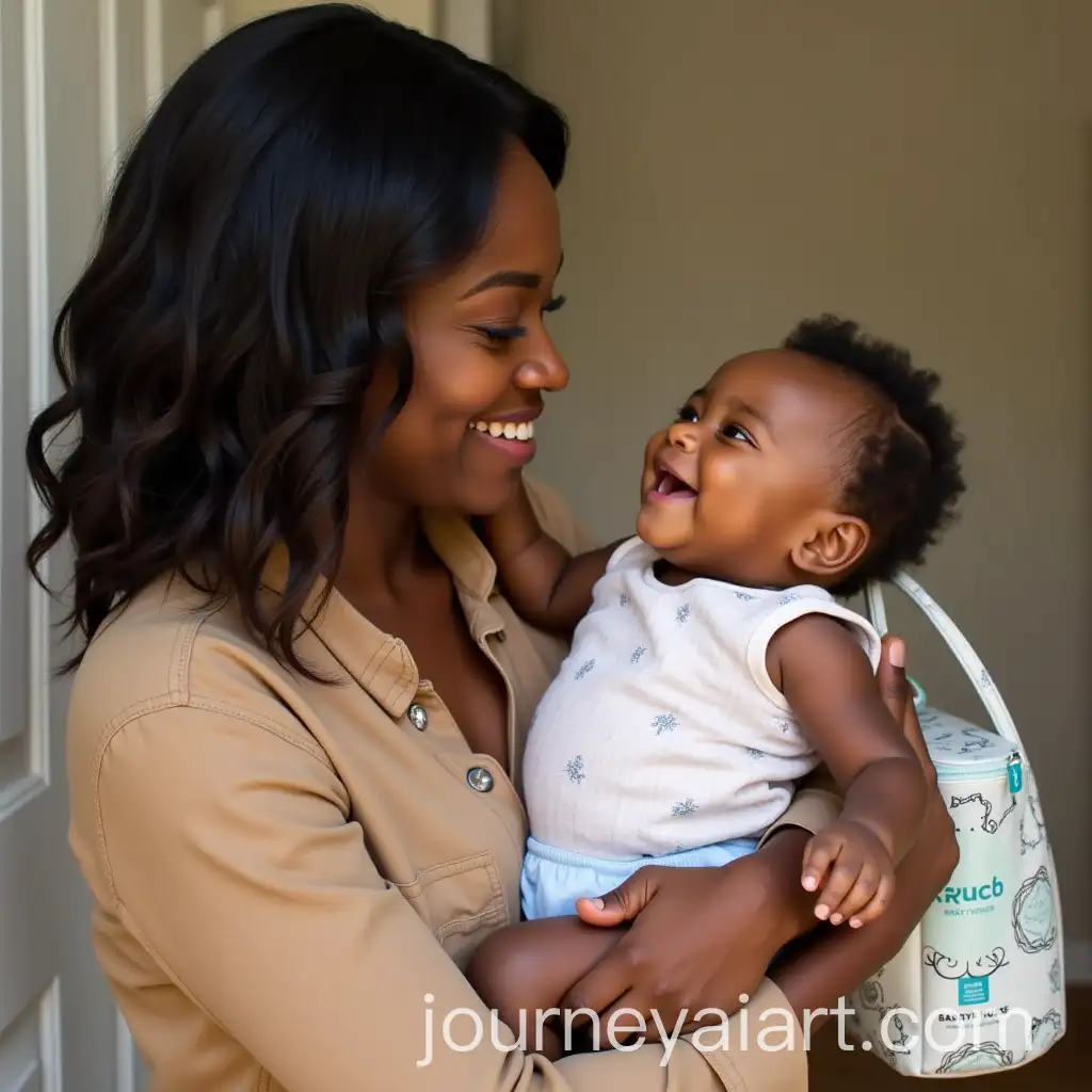 Black-Mother-Holding-Baby-with-Chic-Baby-House-Bag-and-Loving-Smile
