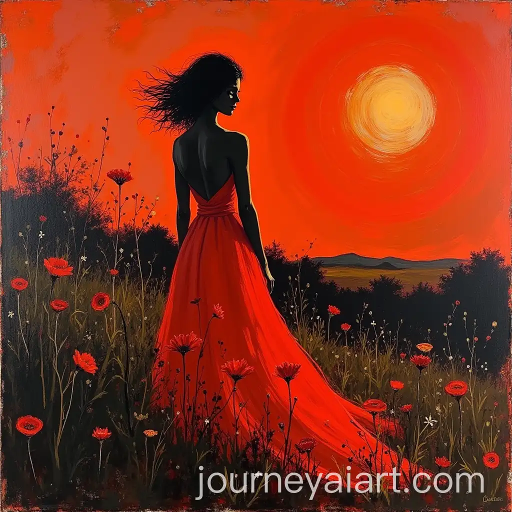 Expressionist-Woman-in-Red-in-Natural-Environment-with-Bold-Brushstrokes