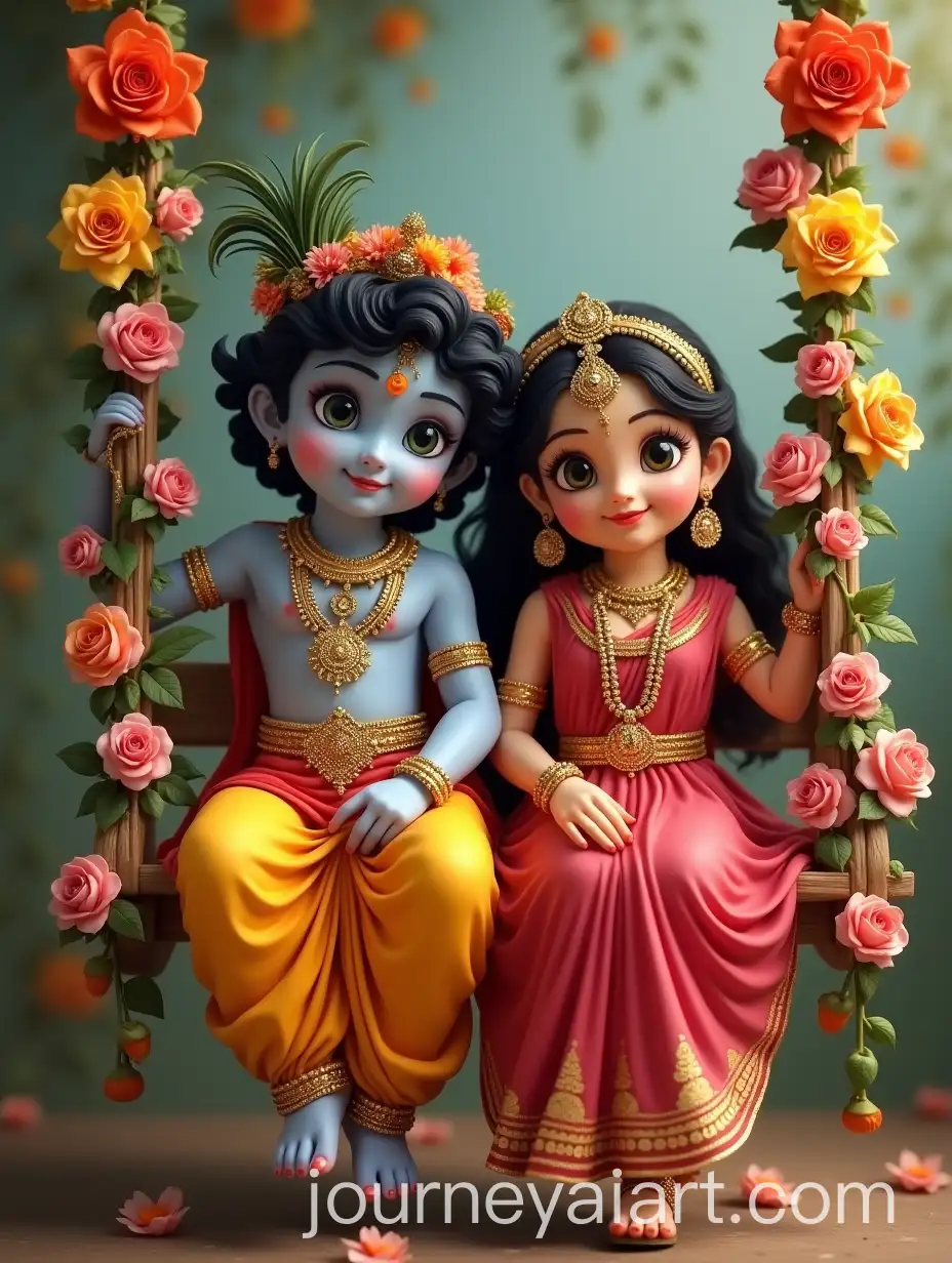 Radha-and-Krishna-Seated-on-a-FlowerAdorned-Swing-Age-1415