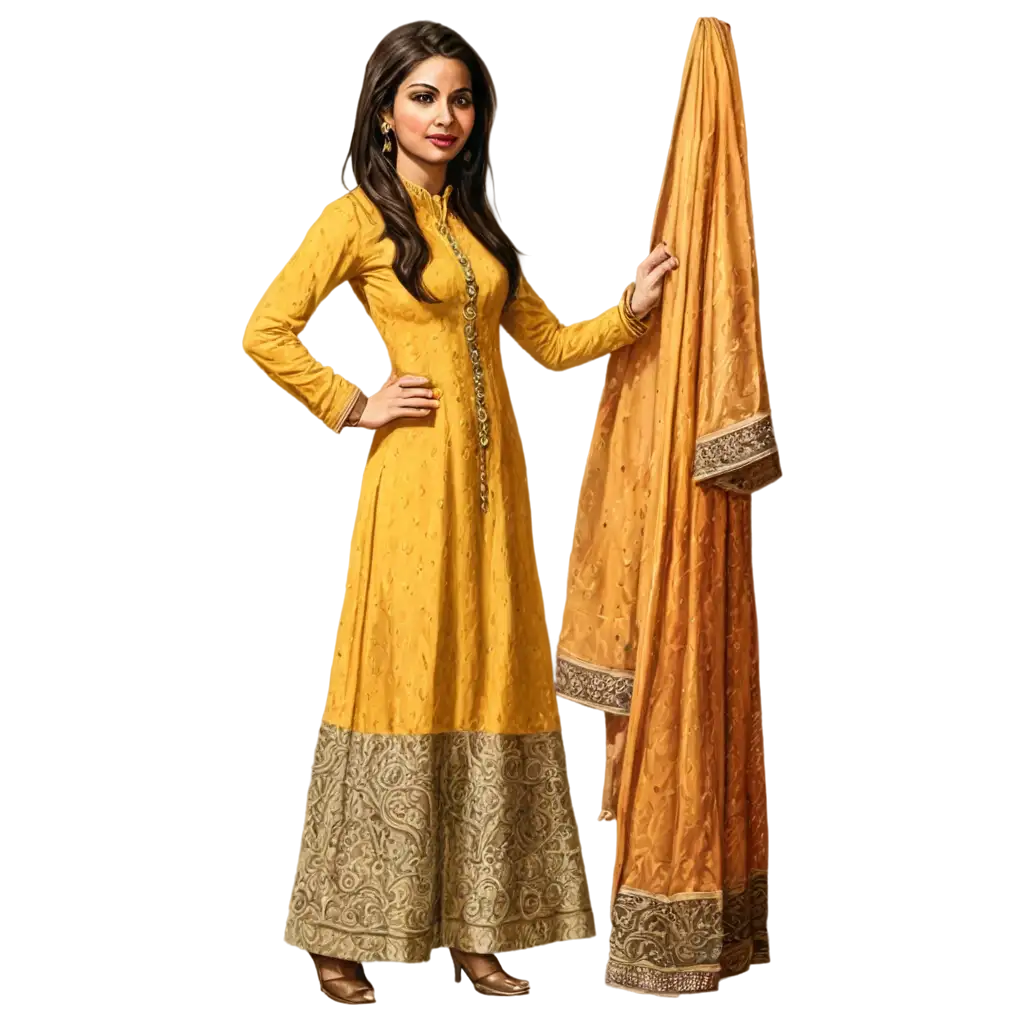 Full-Length-Fashion-Sketch-PNG-Women-Wearing-Yellow-Salwar-Kameez-Ethnic-Attire