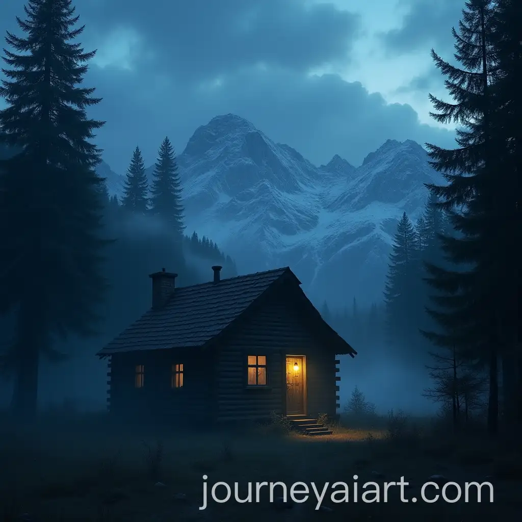 AI-Image-Prompt-ExpansionMysterious-Wooden-Cabin-in-a-Foggy-Forest-with-Snowy-Mountains-in-the-Distance