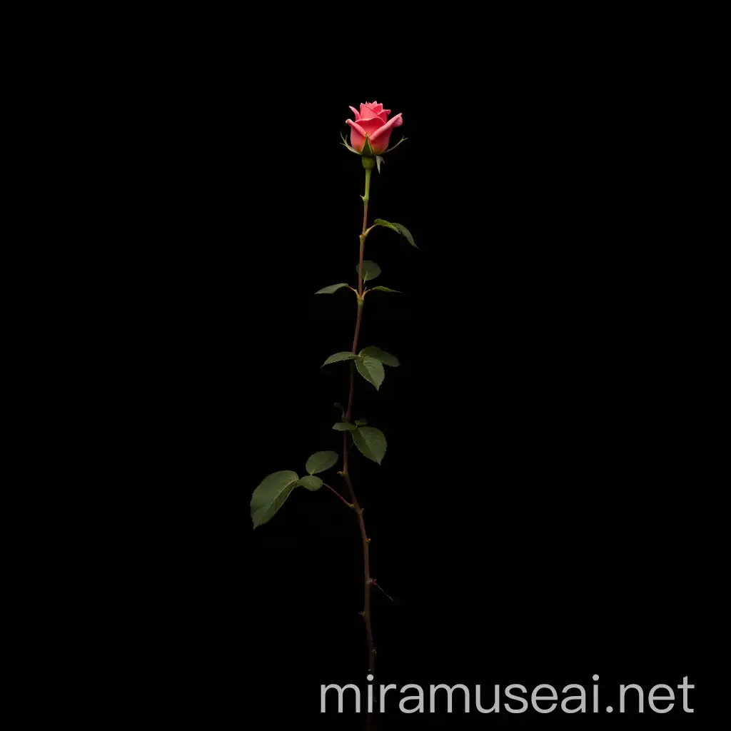 Graceful Vine Branch with Rosebud on Black Background