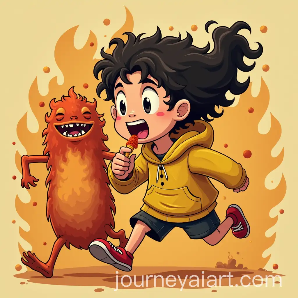 WavyHaired-Guy-in-Yellow-Hoodie-Running-from-Spicy-Sambal-Monster