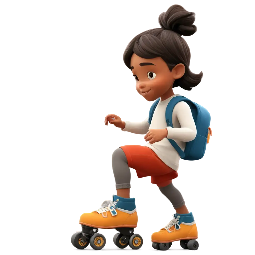 create an animated image of a child on skates with wheels, with school backpack