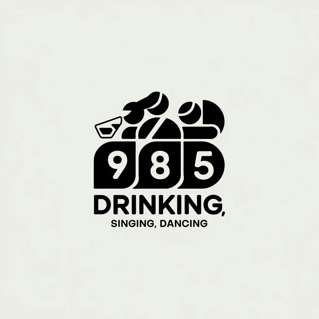 a vector logo design,with the text "drinking, singing, dancing", main symbol:985, 9 designed as a person drinking alcohol, 8 designed as a person singing, 5 designed as a person dancing,Minimalistic,be used in Entertainment industry,clear background