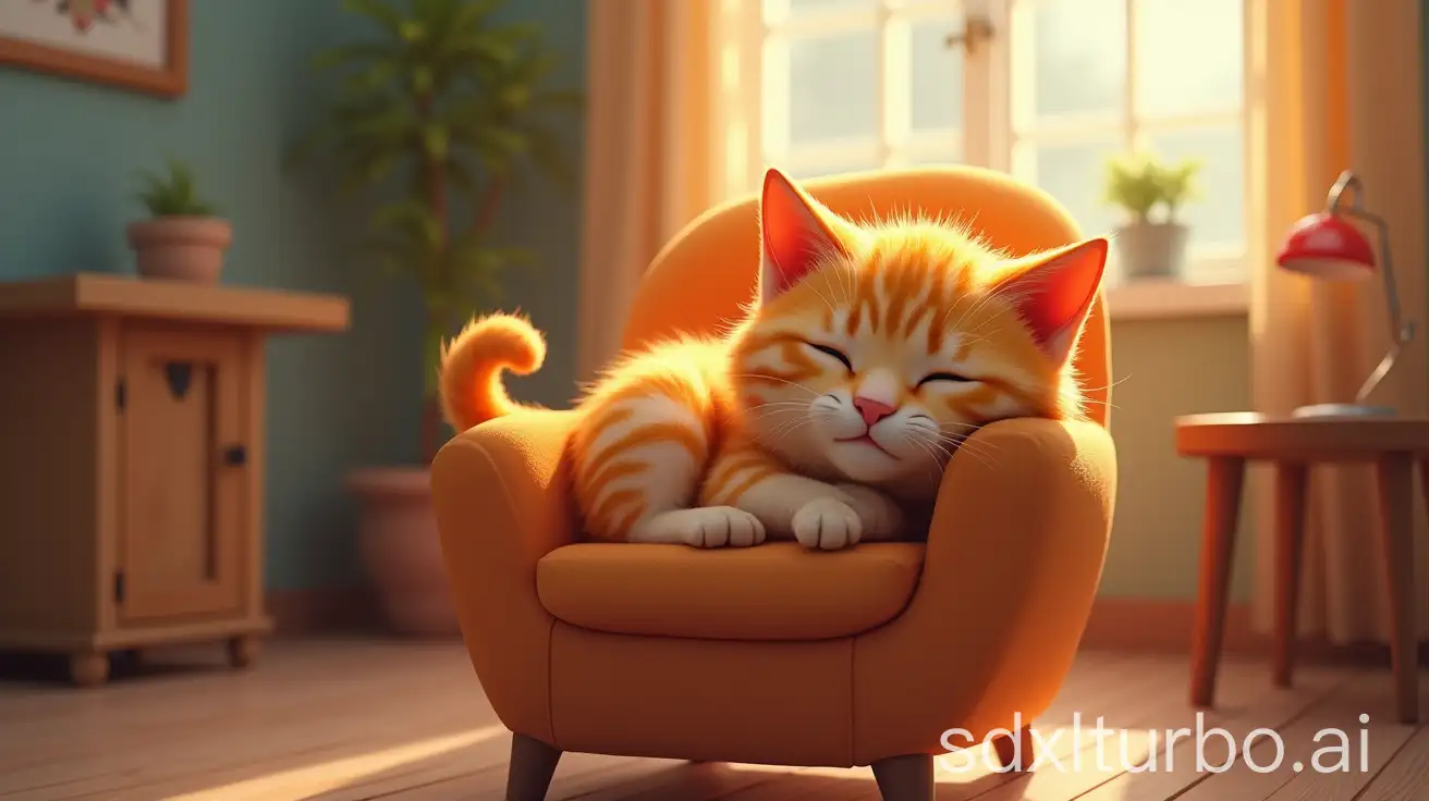 do the same style and in the same room with the orange striped 3 d cat sleeping in the chair.