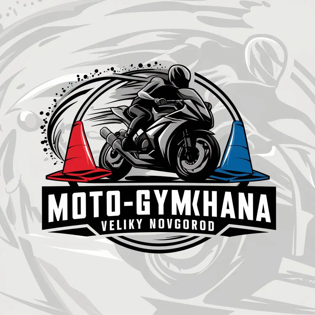 LOGO-Design-for-Motogymkhana-Veliky-Novgorod-Biker-on-Motorcycle-with-Red-and-Blue-Cones