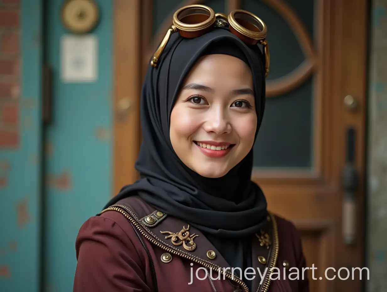 Fashionable-Indonesian-Woman-in-Steampunk-Hijab-Smiling