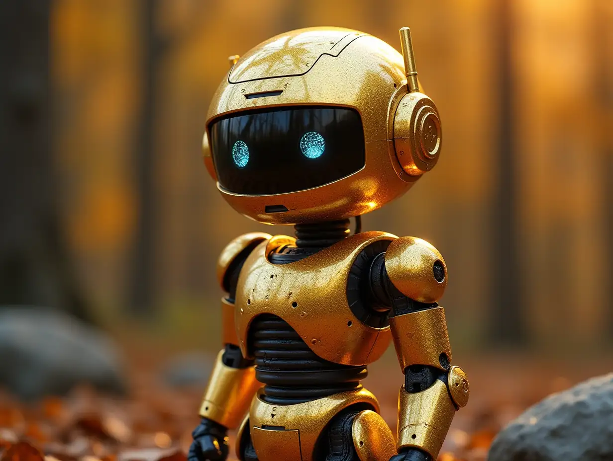 KI Android Robot crome aUF ON A Gold Felsen