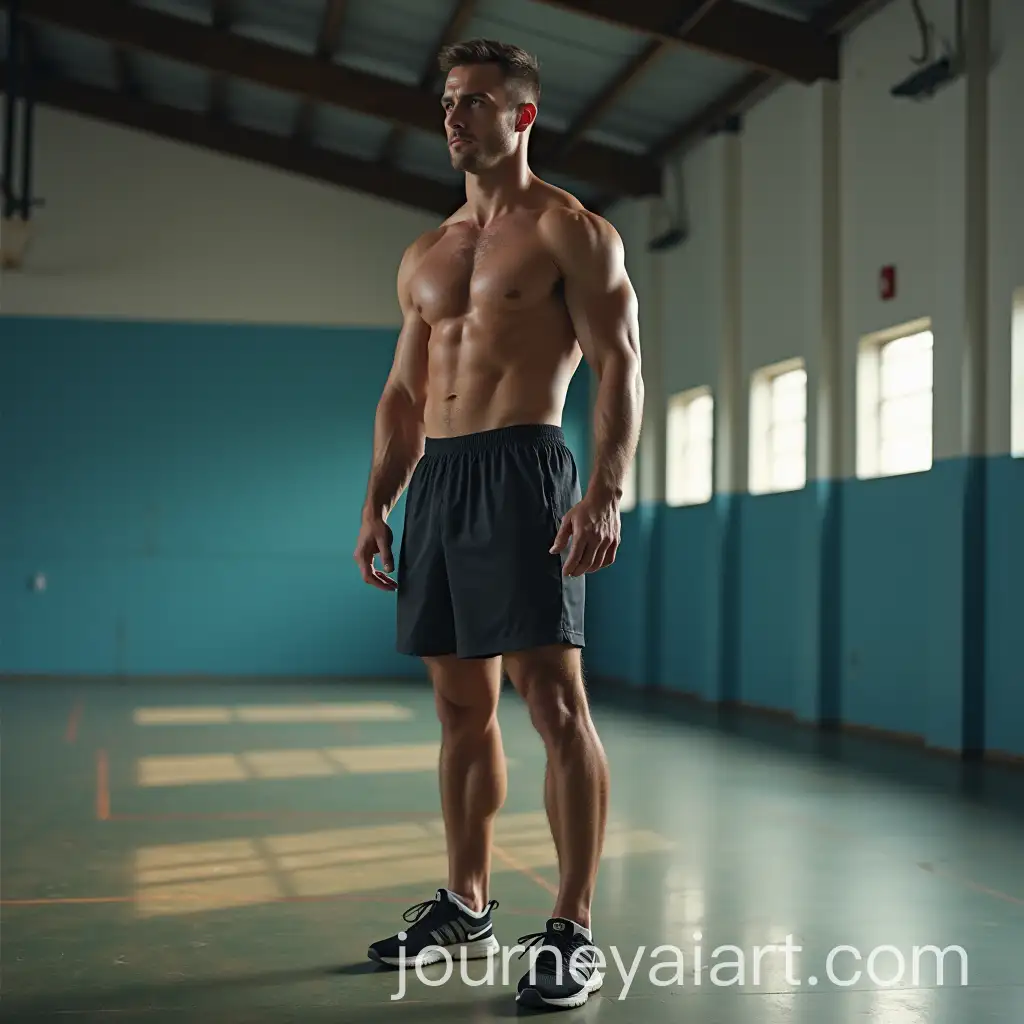 Handsome-Sporty-Man-in-a-Sports-Hall-from-Remote-Angle