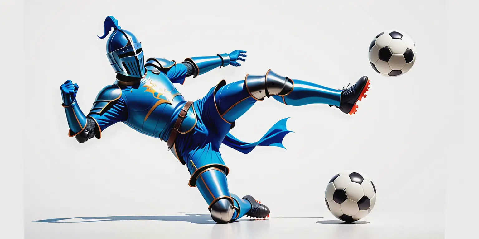 Blue Knight Kicking Soccer Ball Cartoon Minimalist Art