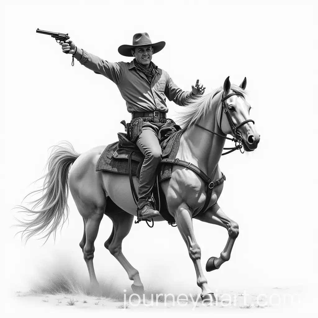Cowboy-Riding-and-Pointing-with-Revolver-in-Charcoal-Drawing