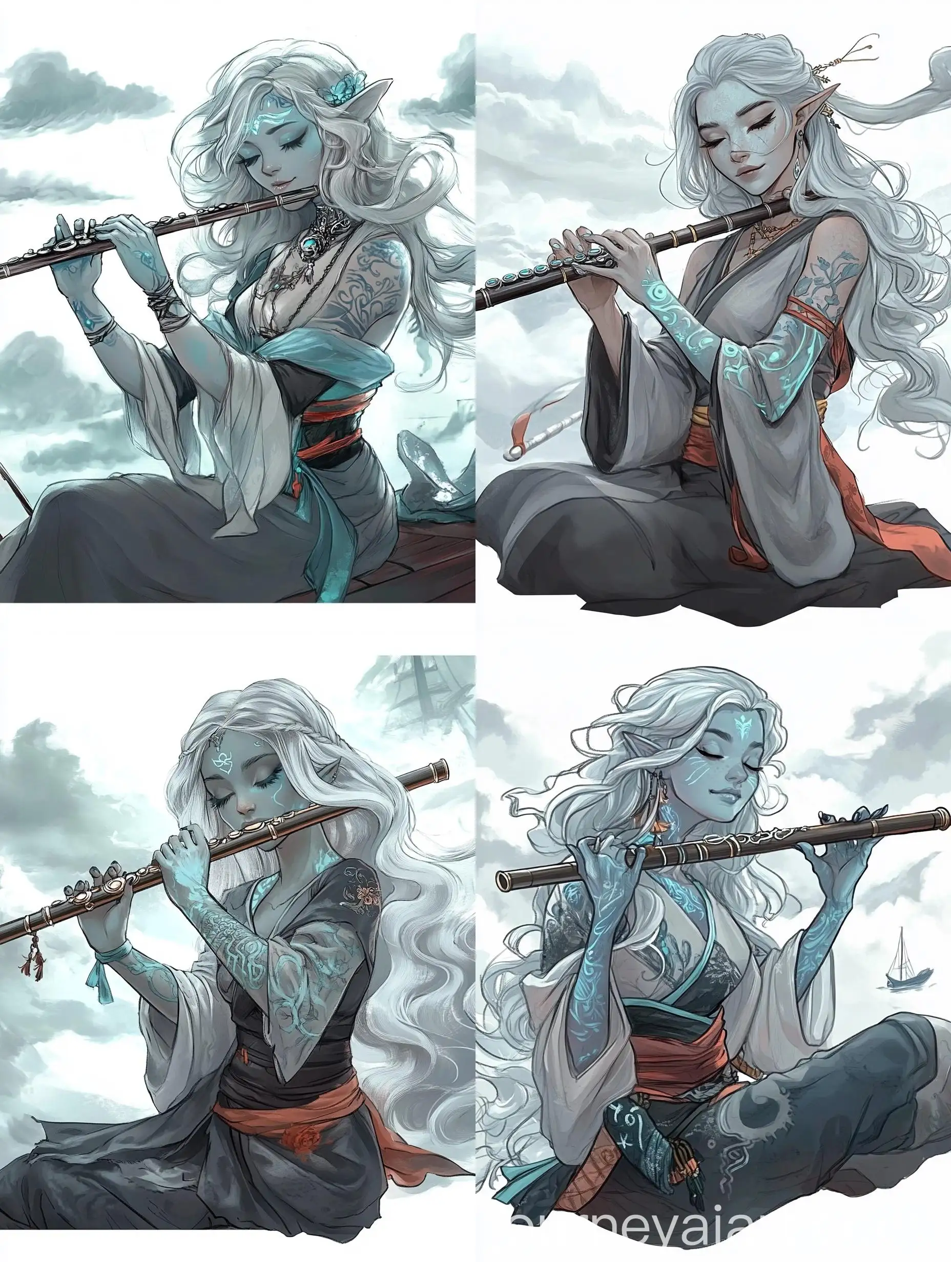 Greyskinned-Woman-Playing-Flute-on-Pirate-Ship-with-Stormy-Sky