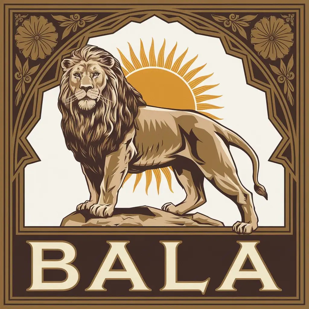 LOGO Design for Bala Vector Logo Featuring a Lion and Sun with Classic Artistic Style