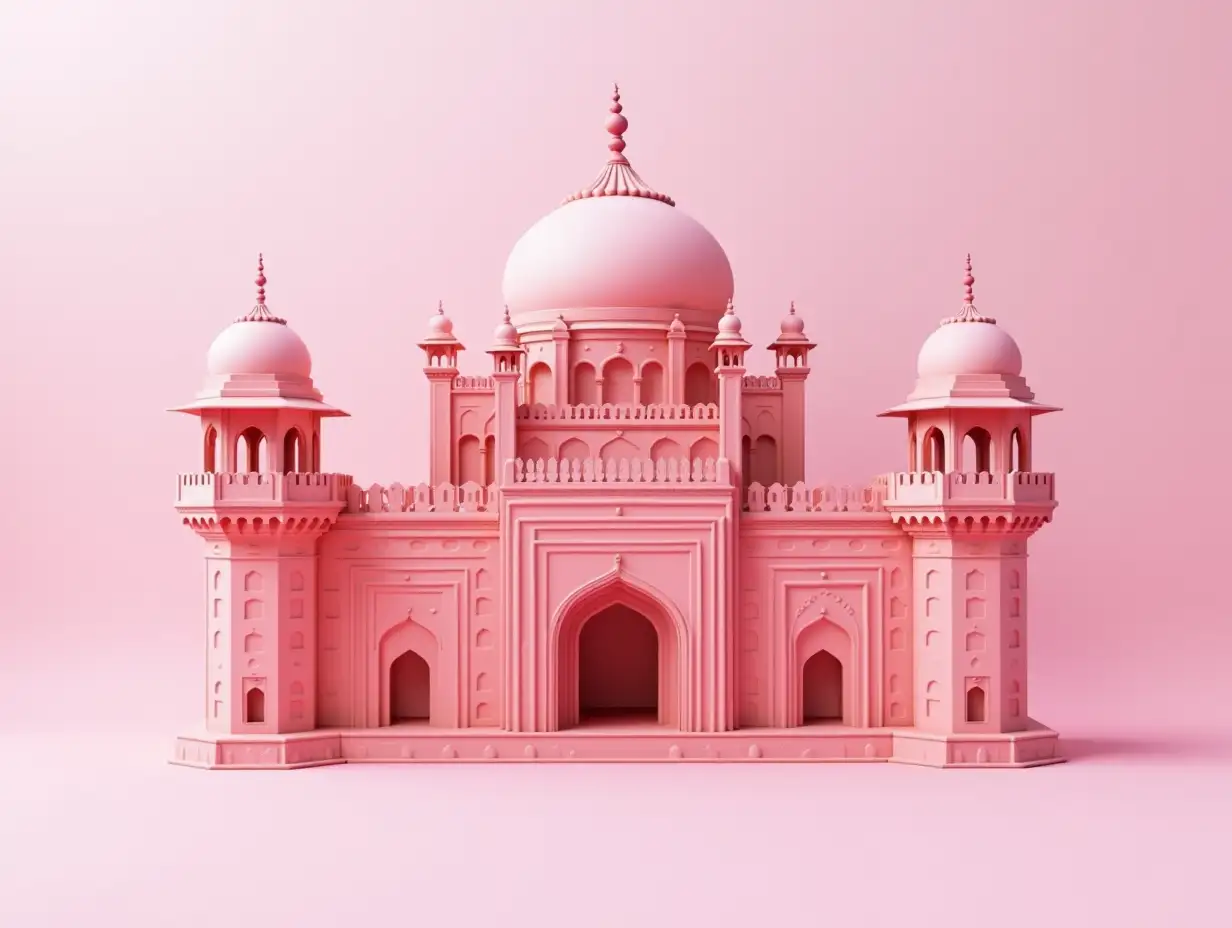 hawa mahal jaipur, 3d render, in barbie pink color