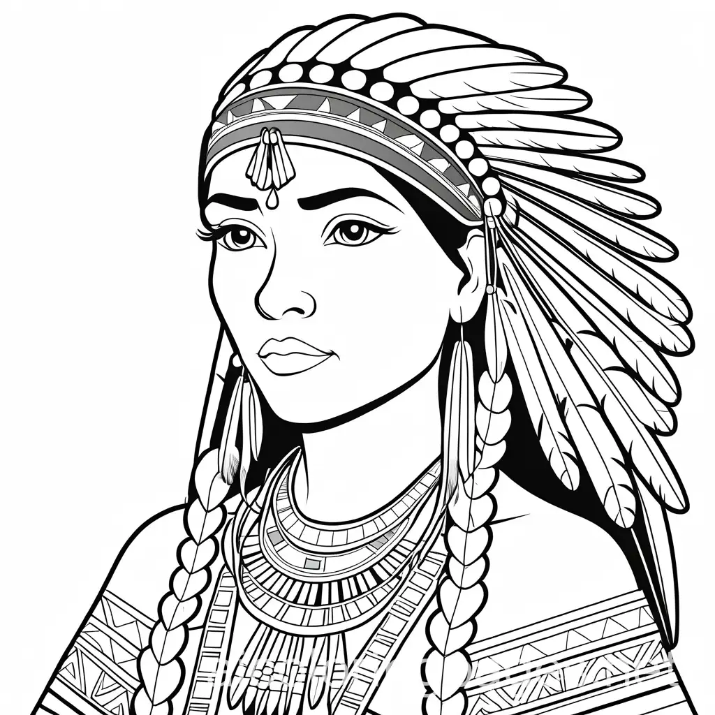 Cartoon-Profile-of-Native-American-Female-and-Child-for-Coloring