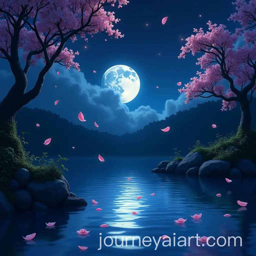 Moonlit-Pond-with-Floating-Petals-and-Fireflies-in-Dreamlike-Anime-Style