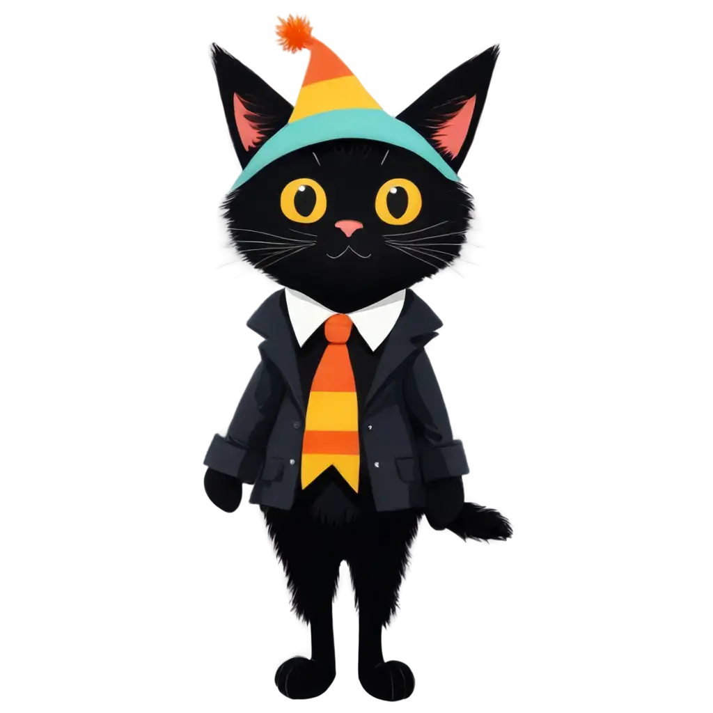 PNG-Image-Usage-ScenariosCute-Black-Cat-Hunter-with-Clown-Nose-PNG-Transparent-Background-Image