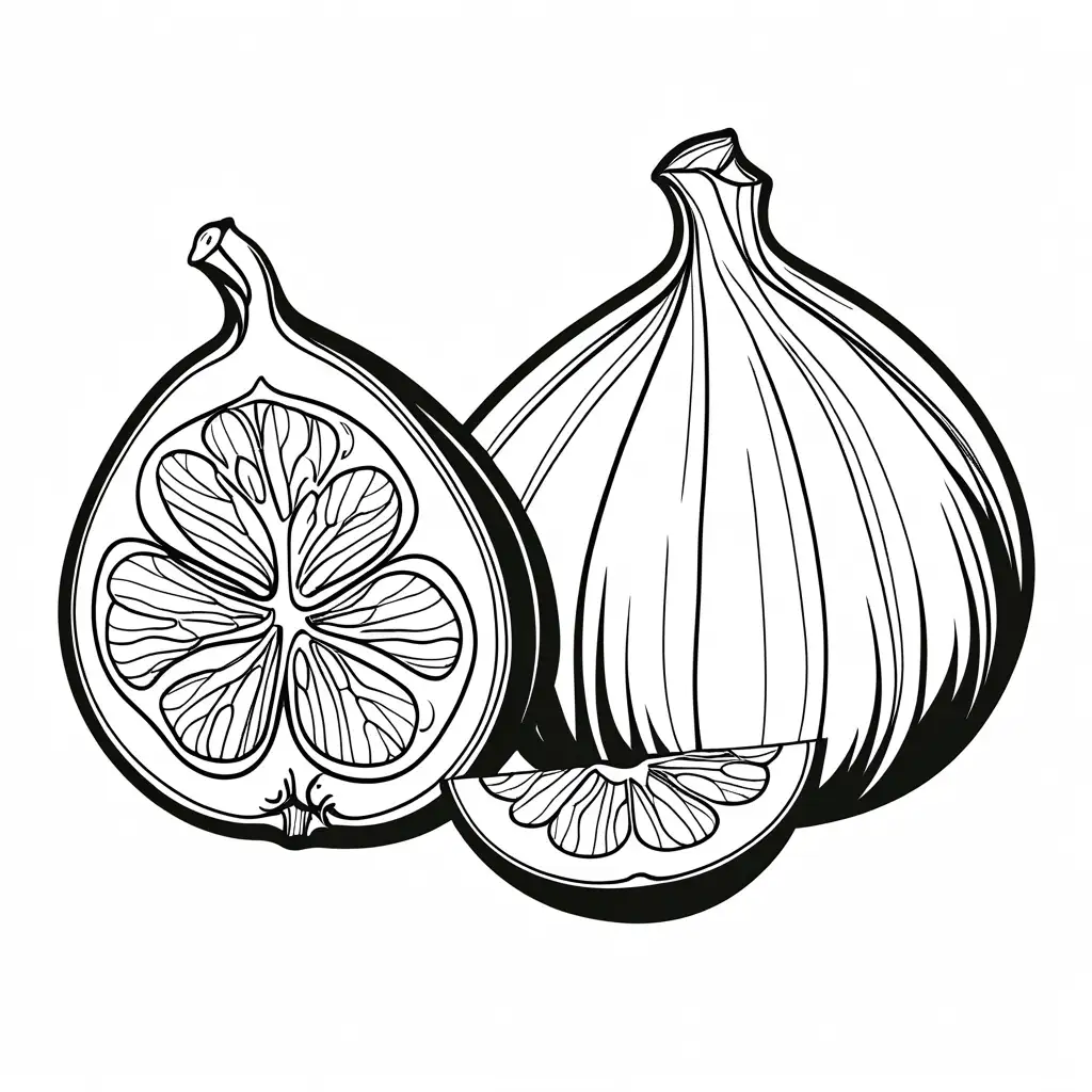 fig fruit, Coloring Page, black and white, line art, white background, Simplicity, Ample White Space. The background of the coloring page is plain white to make it easy for young children to color within the lines. The outlines of all the subjects are easy to distinguish, making it simple for kids to color without too much difficulty, Coloring Page, black and white, line art, white background, Simplicity, Ample White Space. The background of the coloring page is plain white to make it easy for young children to color within the lines. The outlines of all the subjects are easy to distinguish, making it simple for kids to color without too much difficulty