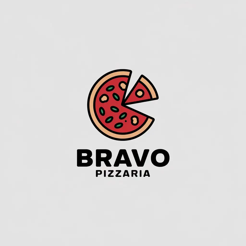 LOGO Design for Bravo Pizzaria Minimalistic Pizza Symbol with Clear Background