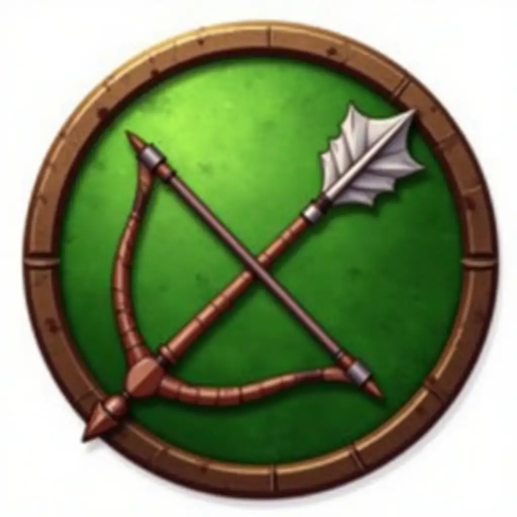 Medieval Crossbow Icon with Brown Frame on Green Background