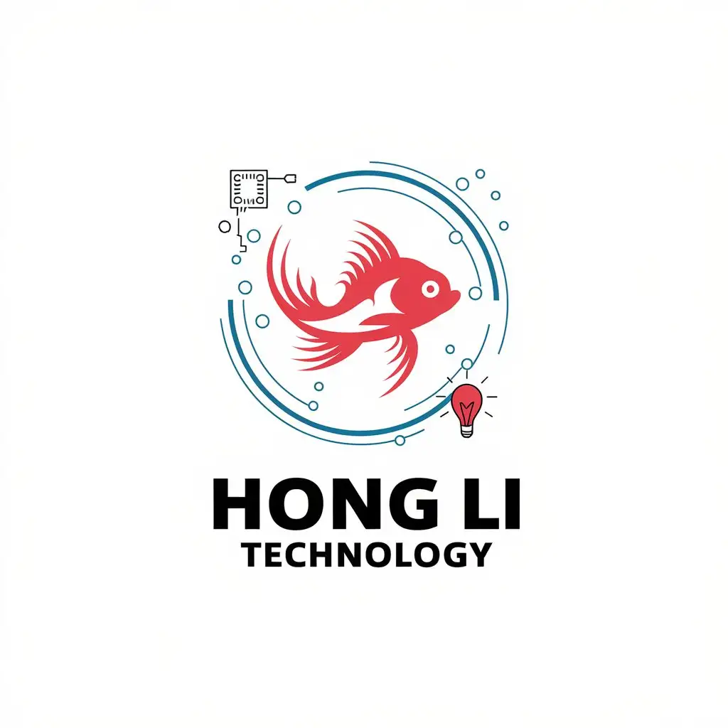 a vector logo design,with the text "Hong Li Technology", main symbol:Red goldfish, technology, dynamism, circles,Moderate,be used in Internet industry,clear background