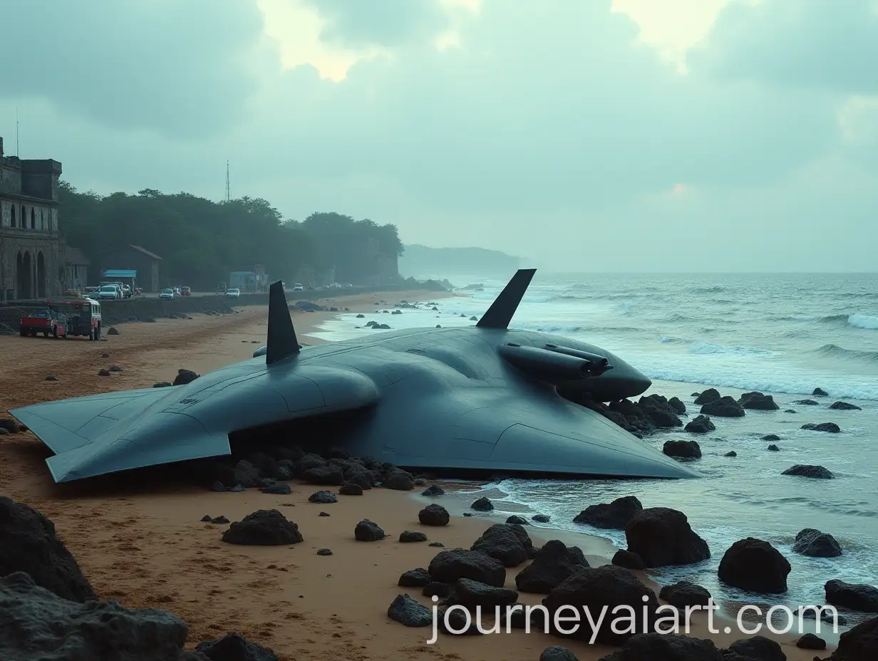 Crashed-B2-Spirit-StealthAI-Image-Prompt-Expansion-Bomber-at-Galle-Fort-Coastline-in-Sri-Lanka