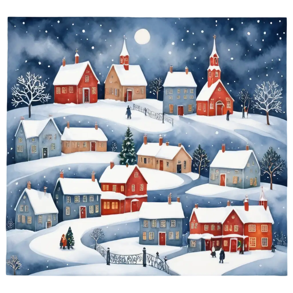 HandPainted-Christmas-Village-PNG-Image-SnowCovered-Houses-Churches-and-Shops-in-High-Detail