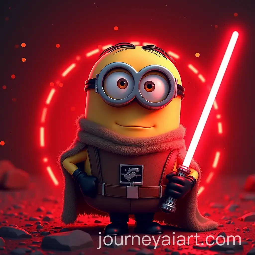Minion-Jedi-Wielding-a-Red-Lightsaber-in-a-Neon-Star-Wars-Setting