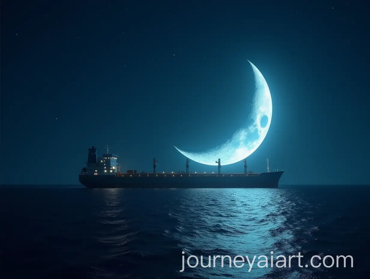 Logistic-Ship-Sailing-with-Crescent-Moon-on-Ocean-at-Night