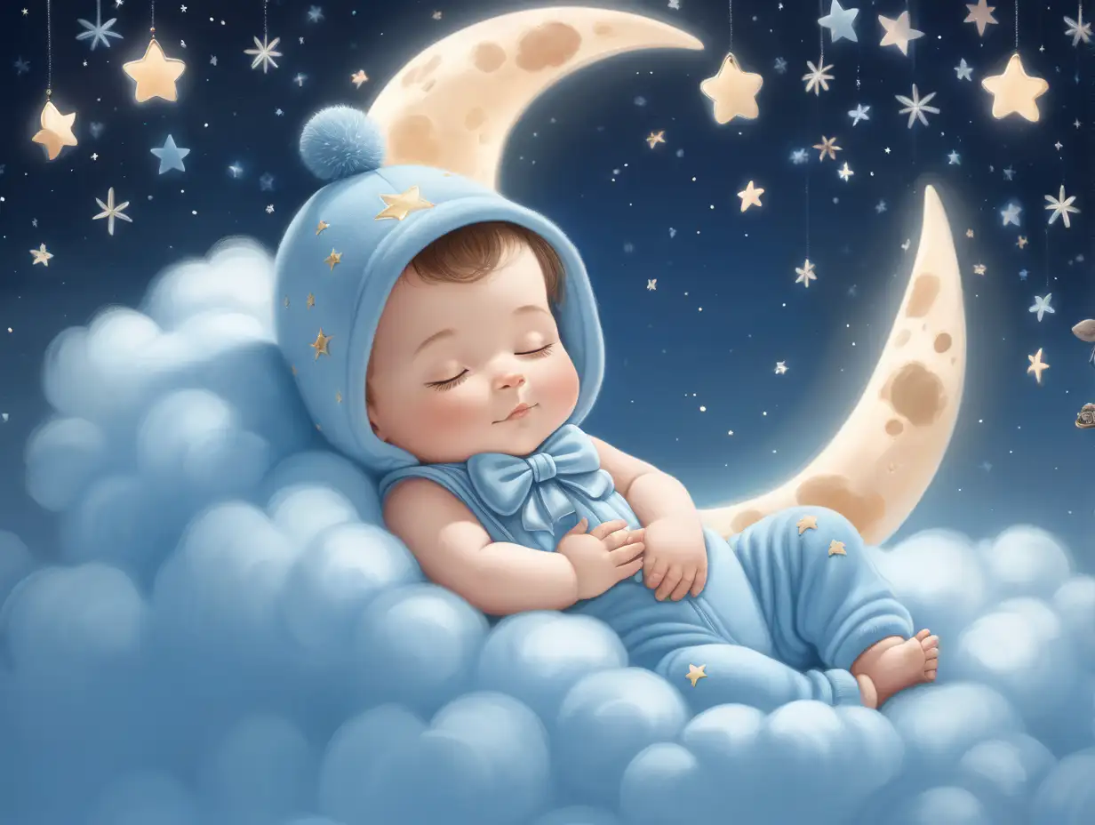 Baby-Sleeping-on-Cloud-Hugging-Crescent-Moon-in-Dreamy-Night-Sky