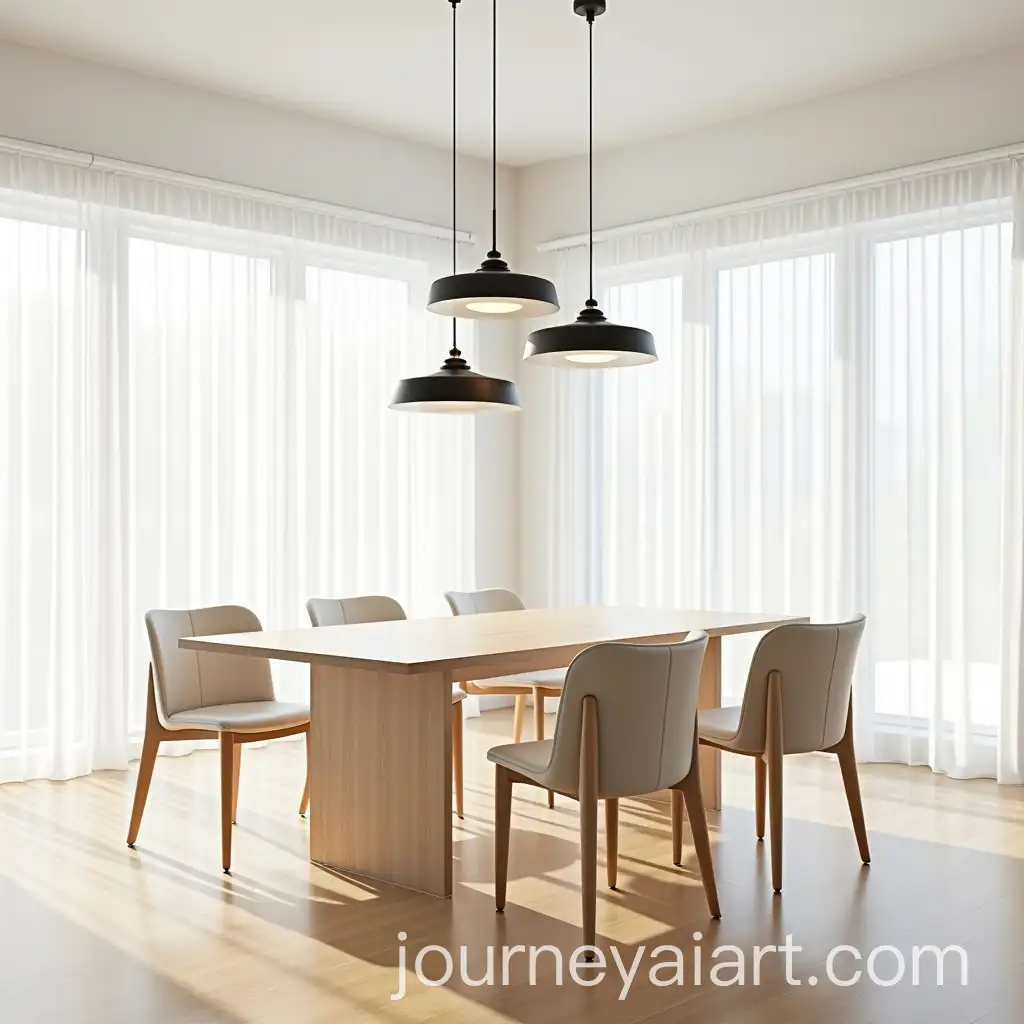 Modern-Dining-Room-with-Light-Wood-Floors-and-Elegant-Pendant-Lights