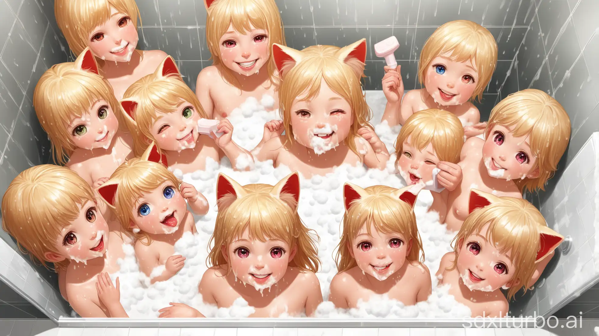 Pregnant-Couples-and-Children-in-a-Playful-Preschool-Shower-Room-with-Soapy-Fun