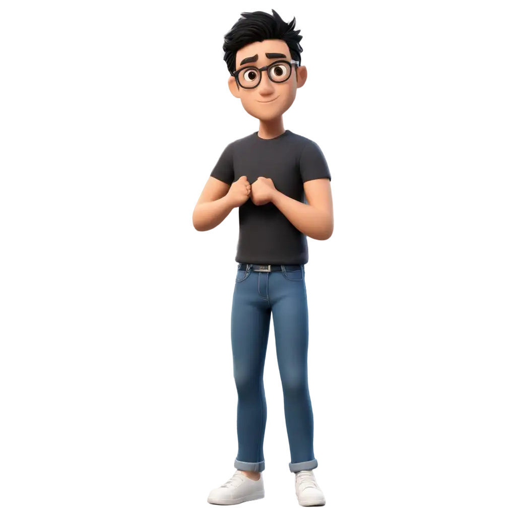 Animated-PNG-of-Dad-with-Black-Hair-Glasses-and-Brown-Eyes-in-Black-Tshirt-and-Blue-Jeans