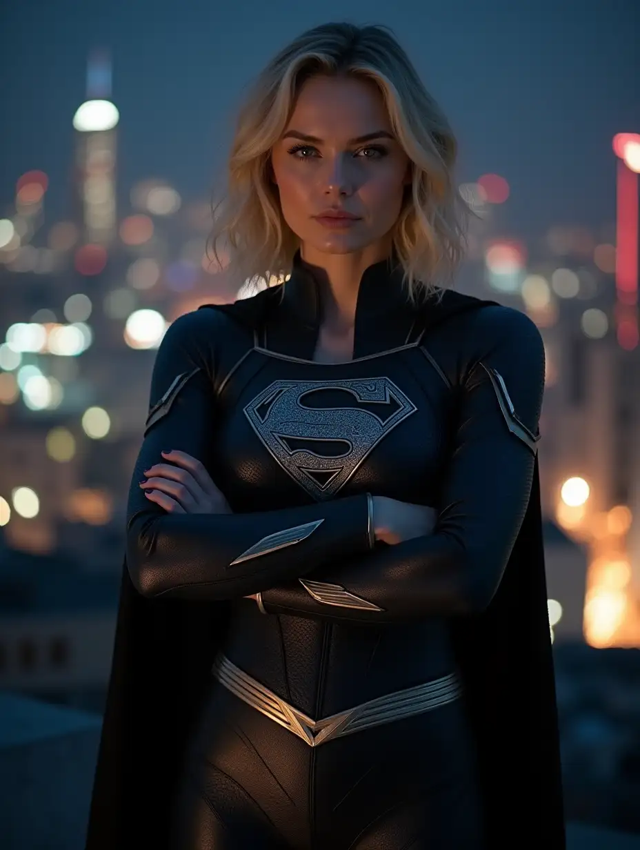 Milly-Alcock-as-Supergirl-in-Sleek-Dark-Suit-on-Metropolis-Rooftop